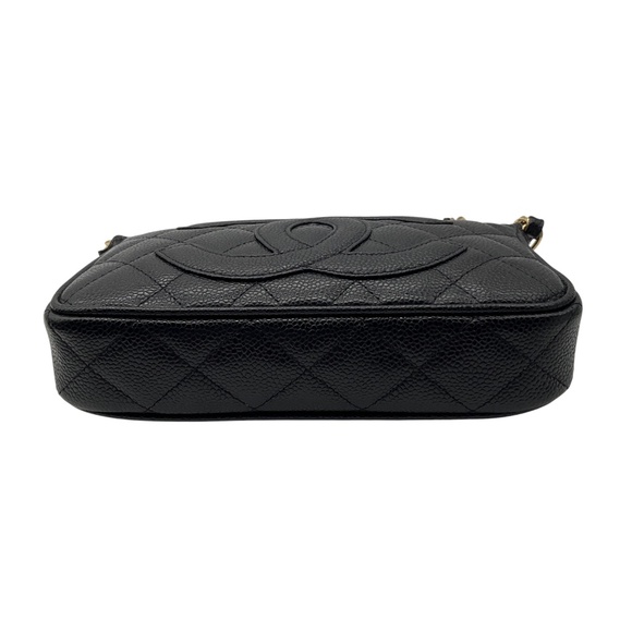 CHANEL BLACK / GOLD HARDWARE CC LOGO QUILTED CAVIAR LEATHER TIMELESS POCHETTE SH - Picture 5 of 16